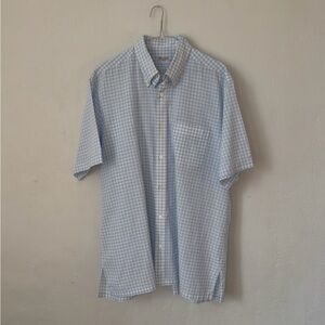 Charvet Linen / Cotton Blue Plaid Short Sleeve Oxford Men’s Large